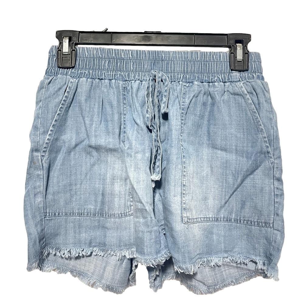 Blue B Chambray Frayed Shorts Womens Small Tencel High Waisted Casual Resortwear - Picture 2 of 5